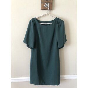 NWT Ann Taylor Petite Size 0P Green Shift Dress Short Sleeve Ruffle
